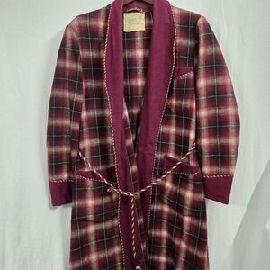 vintage‎ derwent australian David Jones mens wool robe Burgundy Plaid Rare HTF